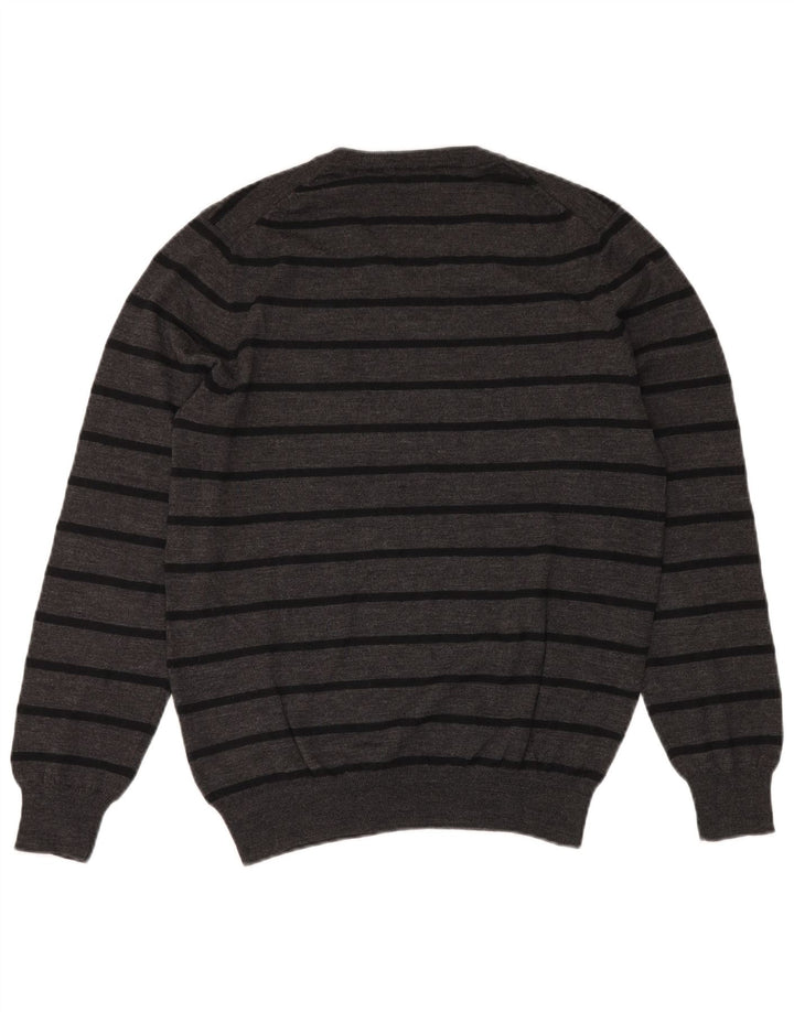 GEOX Dame V-hals sweater UK 16 Stor grå stribet merinould
