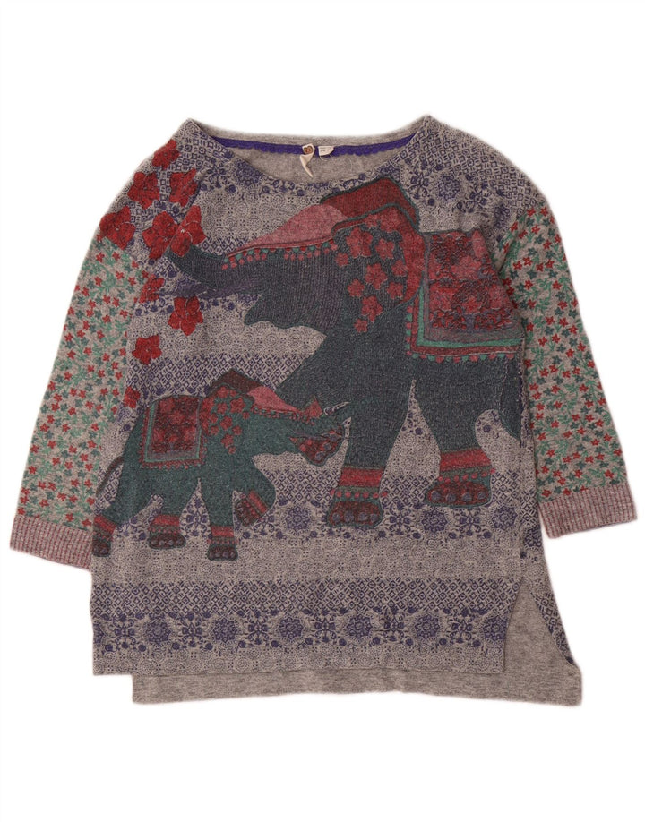 WHITE STUFF Dame grafisk bådhals sweater UK 10 Small Grey