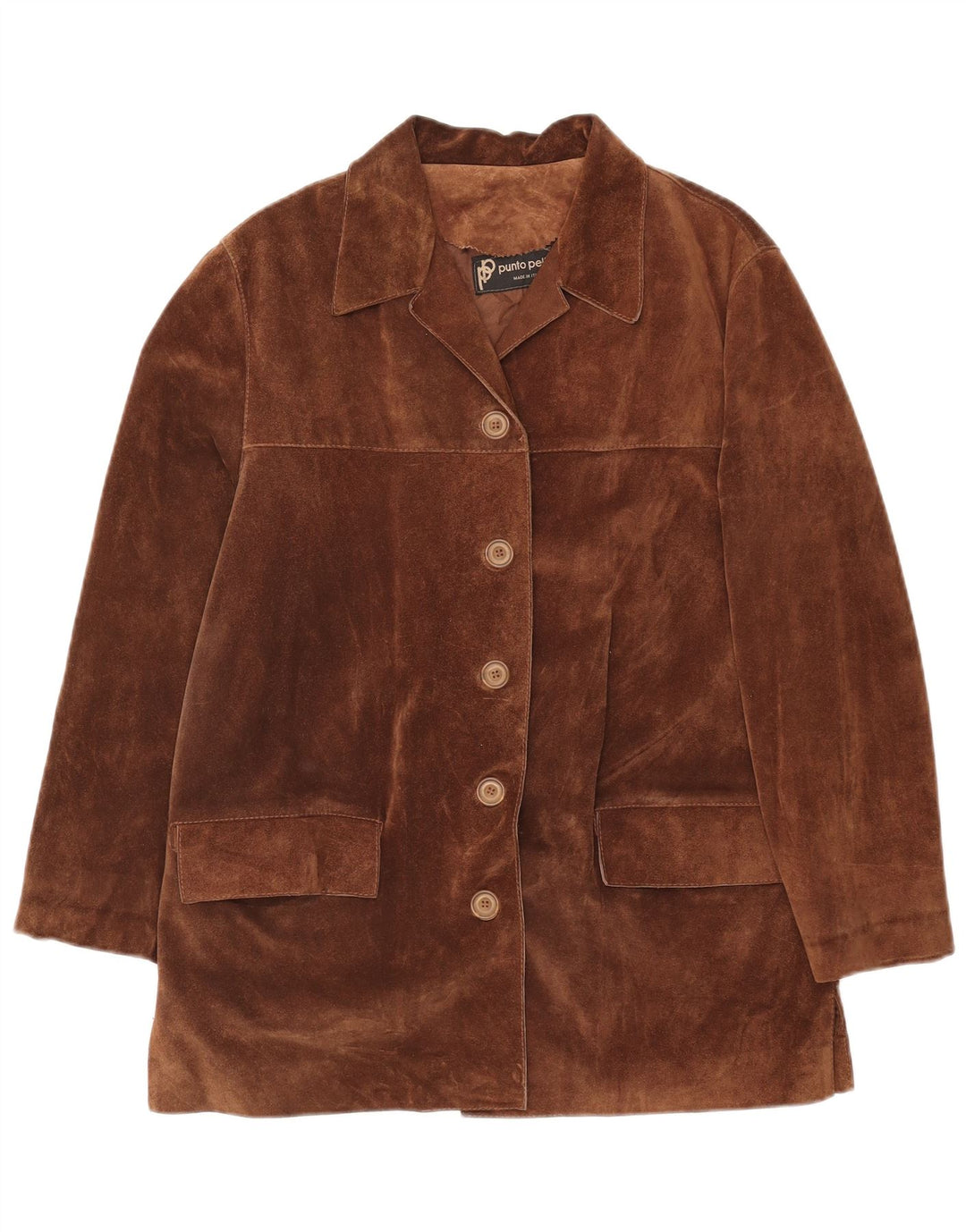 VINTAGE Dame 5-knaps ruskindsblazerjakke IT 42 medium brunt læder