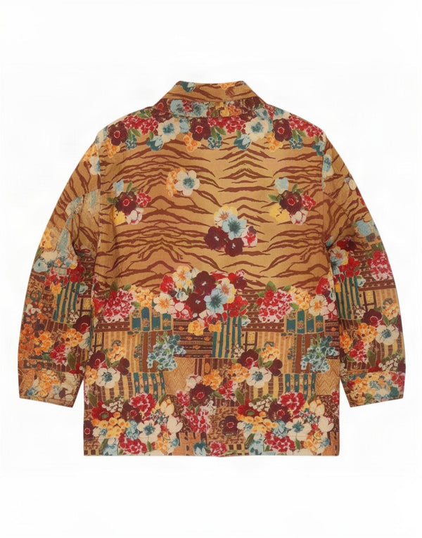 Jungle Kenzo Womens Bomber Jacket UK 16 Large Beige Floral Cotton Retro