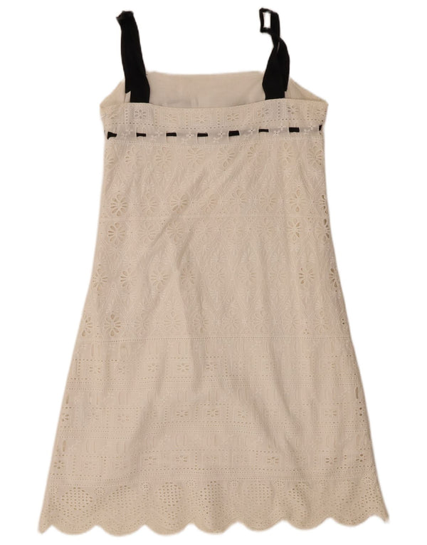 Zara Dame Ærmeløs A-Line Kjole UK 12 Medium White Floral Bomuld
