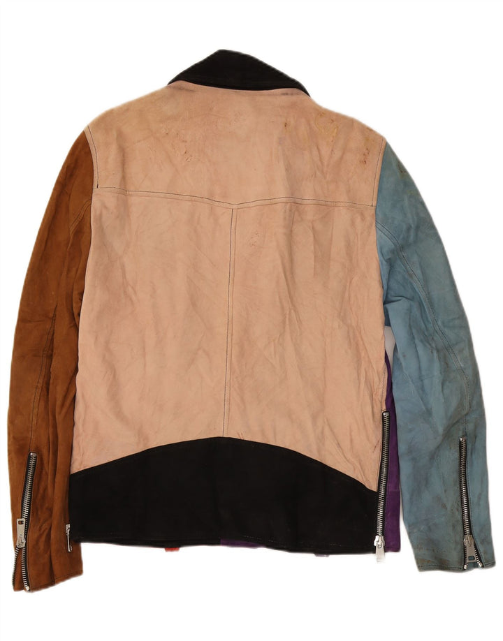 Vintage Biker-jakke i ruskind til kvinder UK 16 Stor flerfarvet farveblok