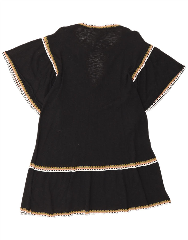 Zara Dame A-Line Kjole UK 16 Stor Sort Bomuld