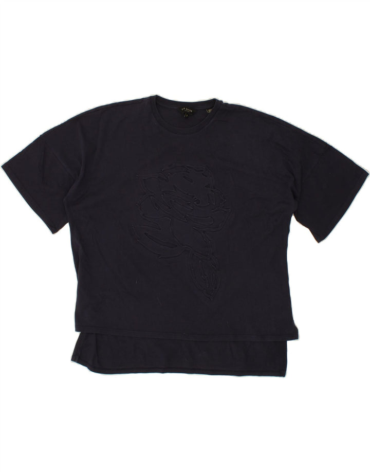 TED BAKER Womens Oversized Graphic T-Shirt Top Size 3 Medium Navy Blue Vintage Ted Baker and Second-Hand Ted Baker from Messina Hembry 
