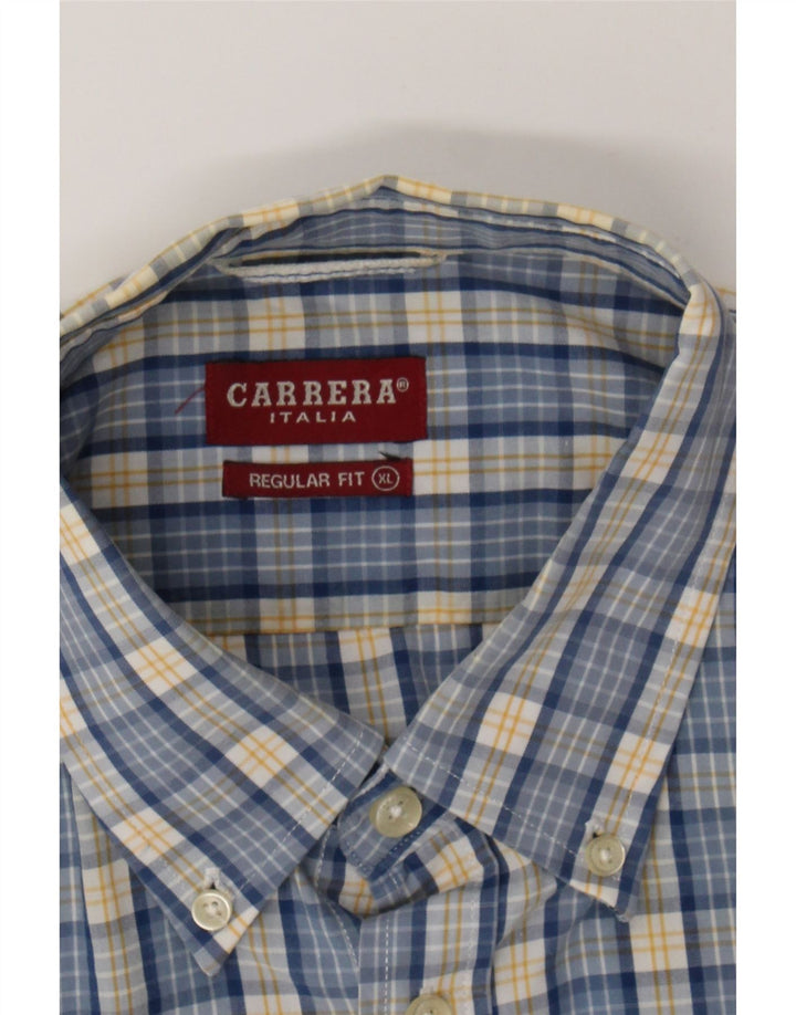 CARRERA Mens Regular Fit Short Sleeve Shirt XL Blue Check Cotton Vintage Carrera and Second-Hand Carrera from Messina Hembry 