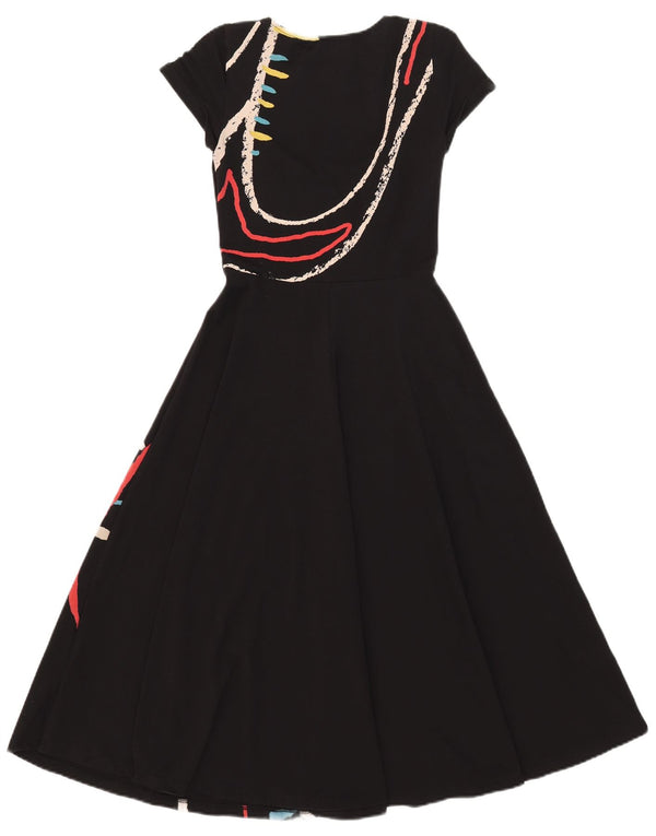 Desigual Womens Graphic A-Line Dress UK 8 Small Black Cotton