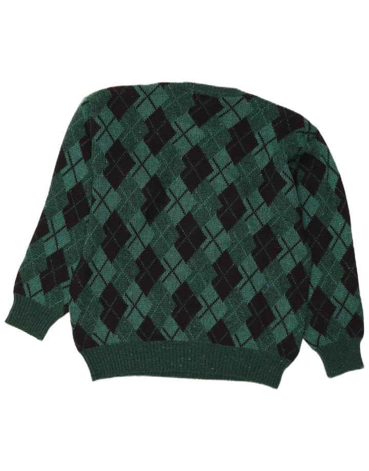Vintage Herre Crew Neck Jumper Sweater IT 48 Medium Green Argyle/Diamond