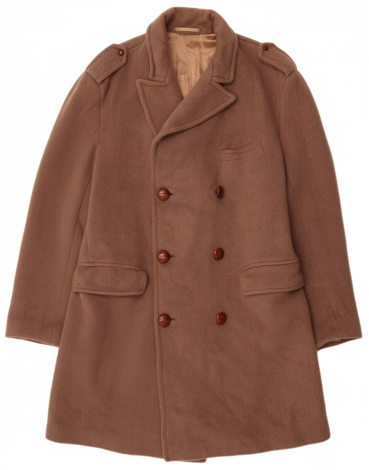 VINTAGE Womens Double Breasted Overcoat UK 16 Large Brown