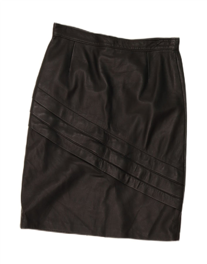 VINTAGE Womens Leather Skirt W30 Medium Black Leather