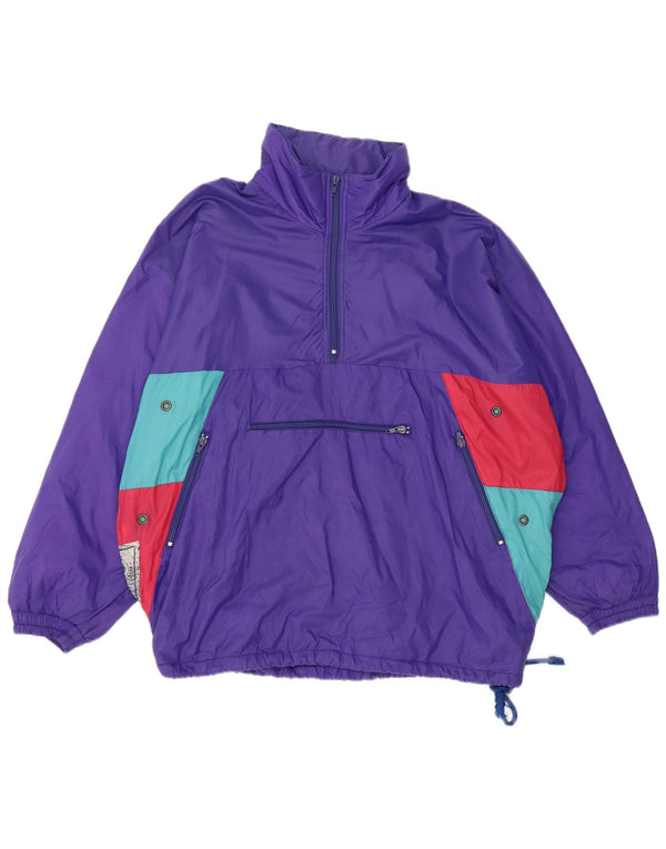 VINTAGE Herre Loose Fit Hættejakke anorak UK 36 Small Purple Colourblock