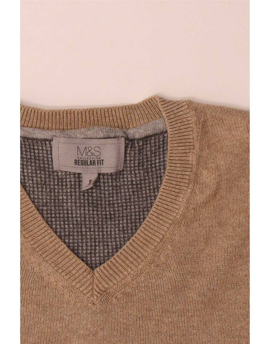 Marks & Spencer Herre Regular Fit V-hals sweater lille beige bomuld