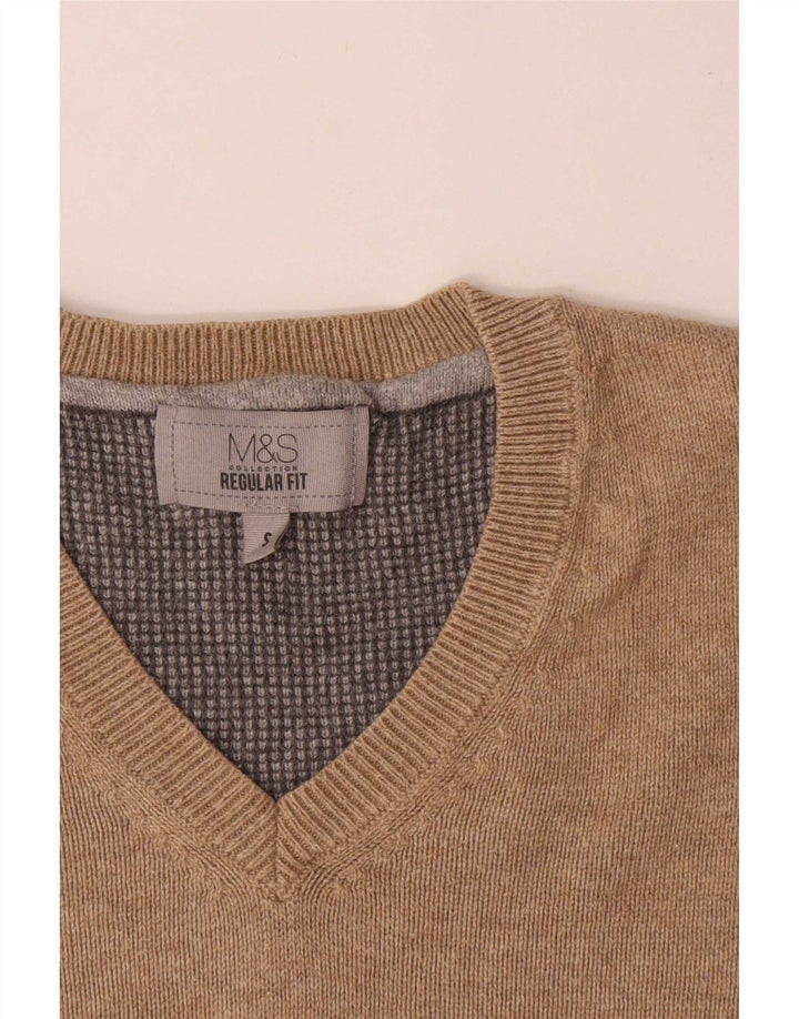 Marks & Spencer Herre Regular Fit V-hals sweater lille beige bomuld