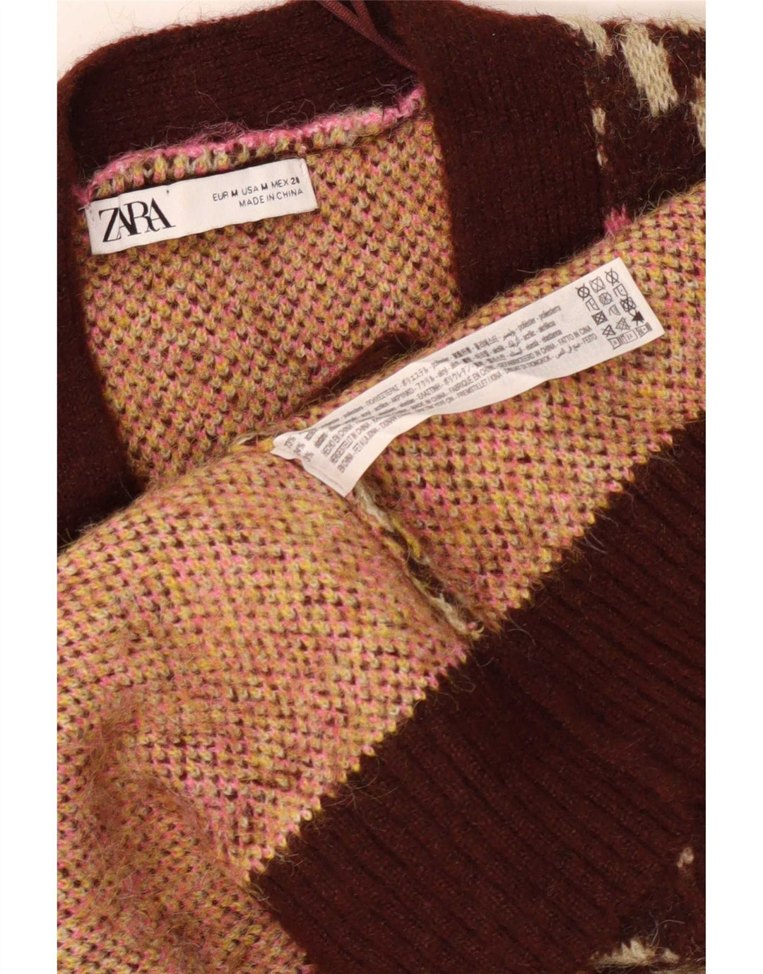 Zara oversized cardigantrøje til kvinder UK 12 Medium Brown Floral Polyester
