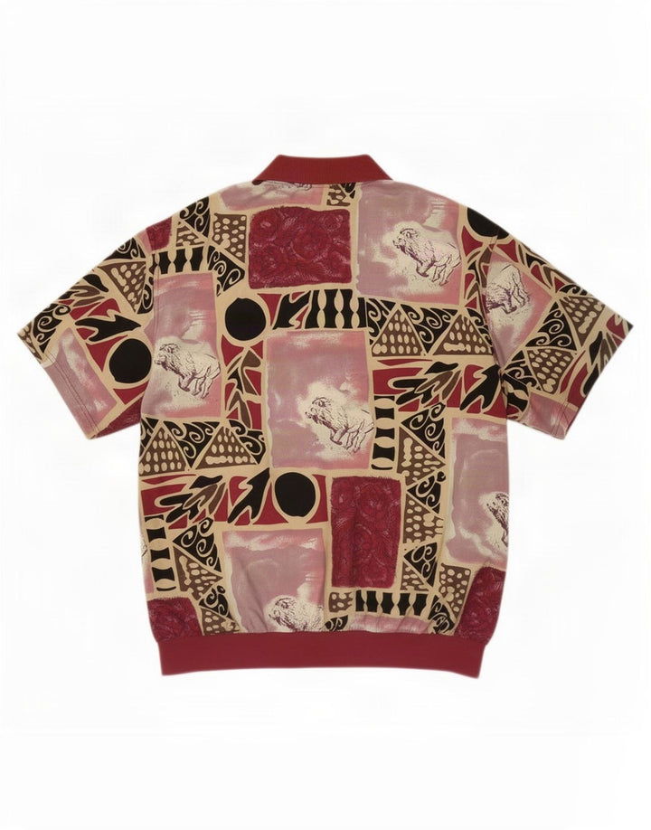 Mango Herre abstrakt mønster Kortærmet Pullover Shirt Stor Burgundy