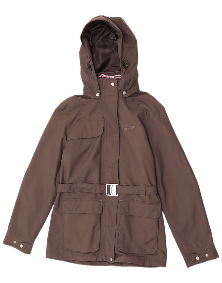 Jack Wolfskin Regnjakke med hætte til kvinder UK 12/14 Mellemgrå polyamid