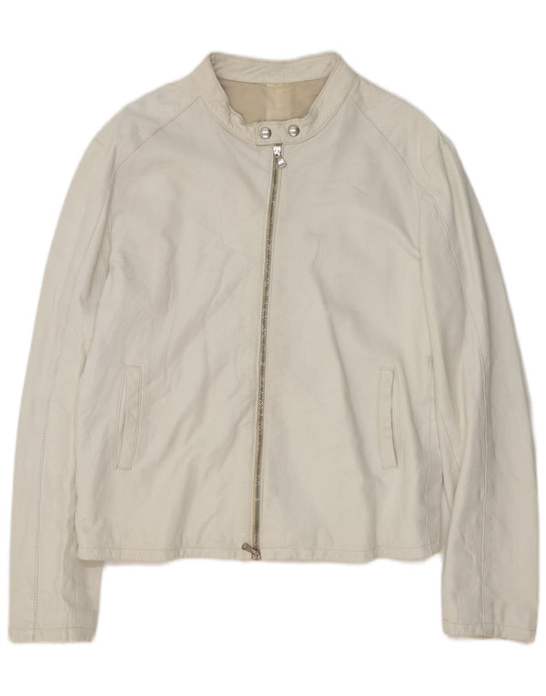 Vintage Herre Læder Bomber Jacket UK 40 Large White