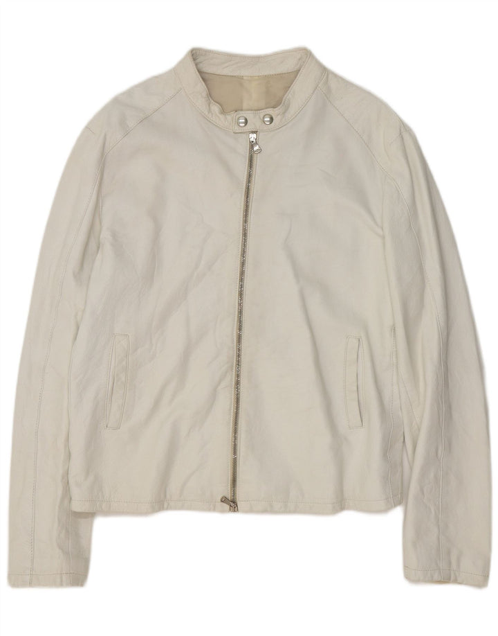 Vintage Herre Læder Bomber Jacket UK 40 Large White