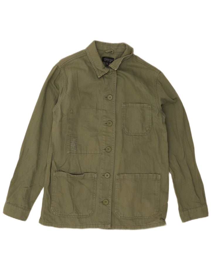 Topshop Kvinder Utility Jacket UK 8 Small Khaki Cotton