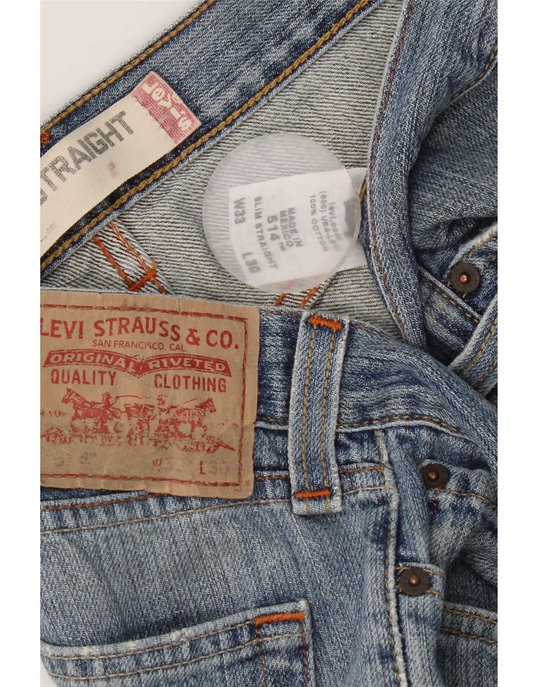 Levi's Herre 514 Distressed Slim Straight Jeans W33 L30 Blue Cotton