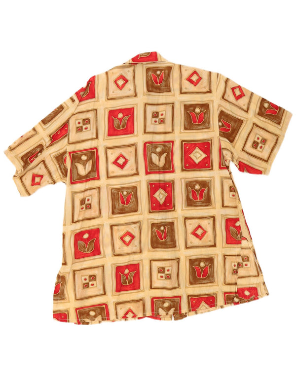 Gabrielle Kortærmet skjortebluse til kvinder UK 16 Stor Beige Patchwork Silke