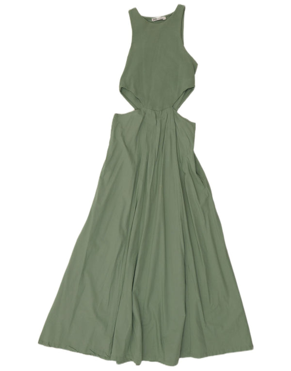 Zara Womens Cut Out Ærmeløs Maxikjole UK 8 Lille grøn bomuld