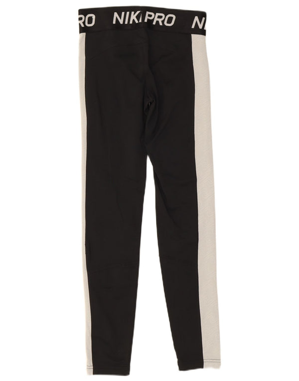 Nike Girls Dri Fit Graphic Leggings 13-14 Years XL Black Colourblock