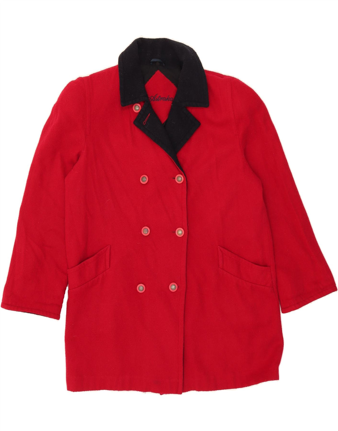 ASTRAKA Womens Double Breasted Coat UK 16 Large Red Acrylic Vintage Astraka and Second-Hand Astraka from Messina Hembry 