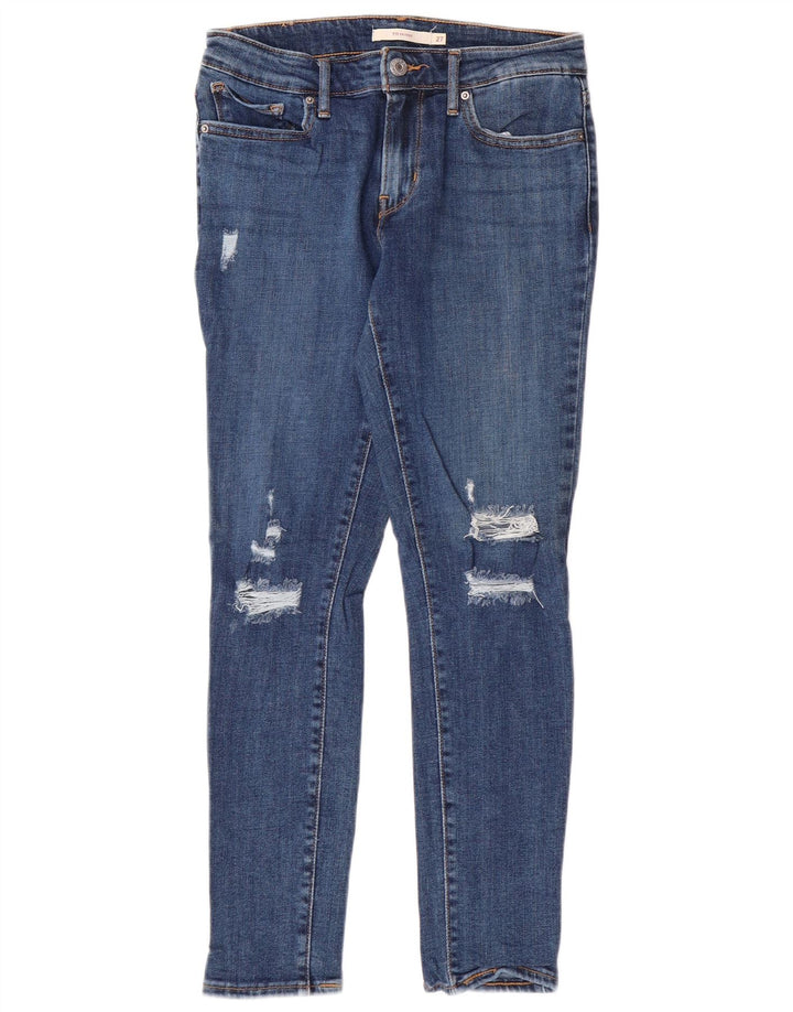 LEVI'S Dame 711 Distressed Skinny Jeans W27 L28 Blå Bomuld
