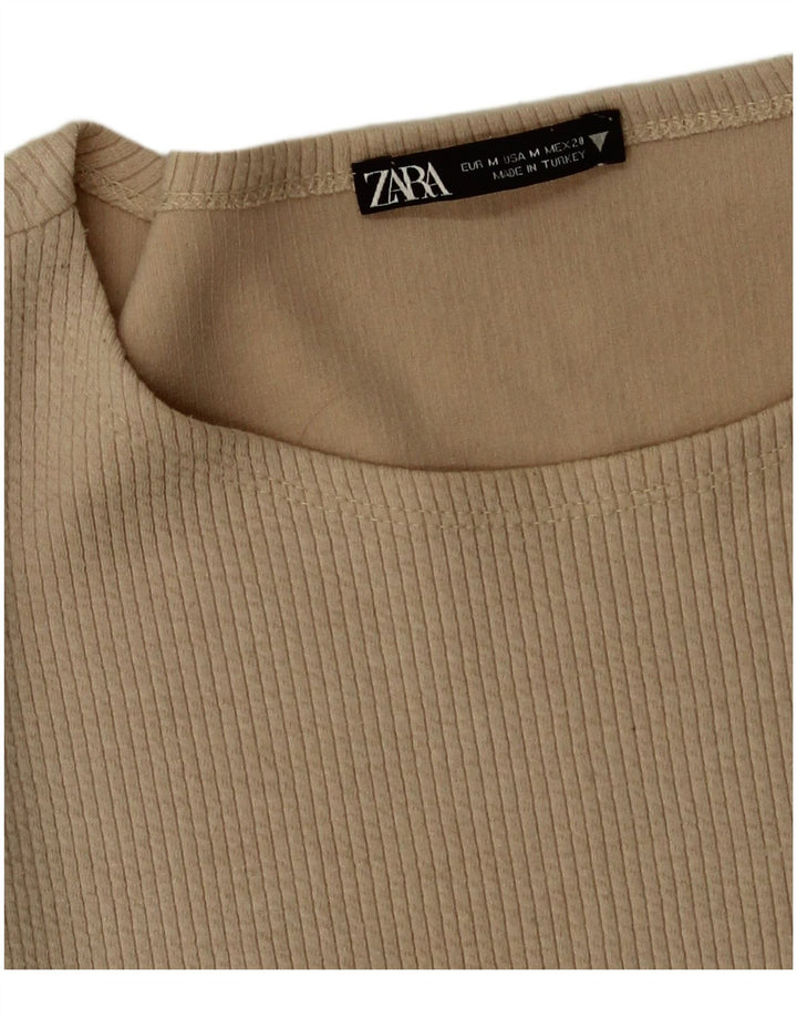 Zara Womens Crop Top Langærmet UK 12 Medium Beige