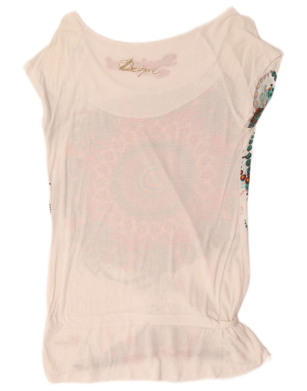 Desigual Dame Grafisk T-Shirt Top UK 14 Large White Floral