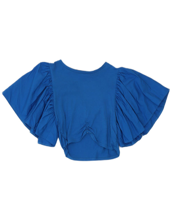 Zara Dame Batwing Crop Top UK 12 Medium Blue Cotton