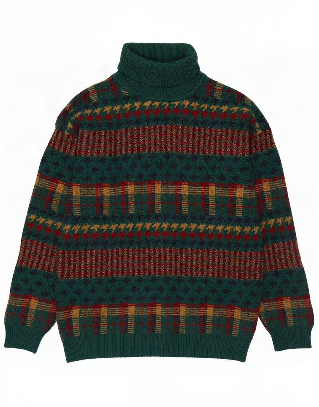 Vintage Herre rullehals sweater mellemgrøn stribet