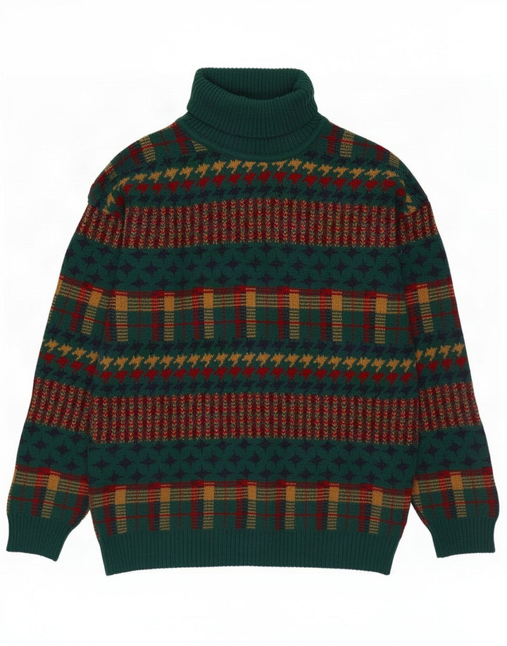 Vintage Herre rullehals sweater mellemgrøn stribet