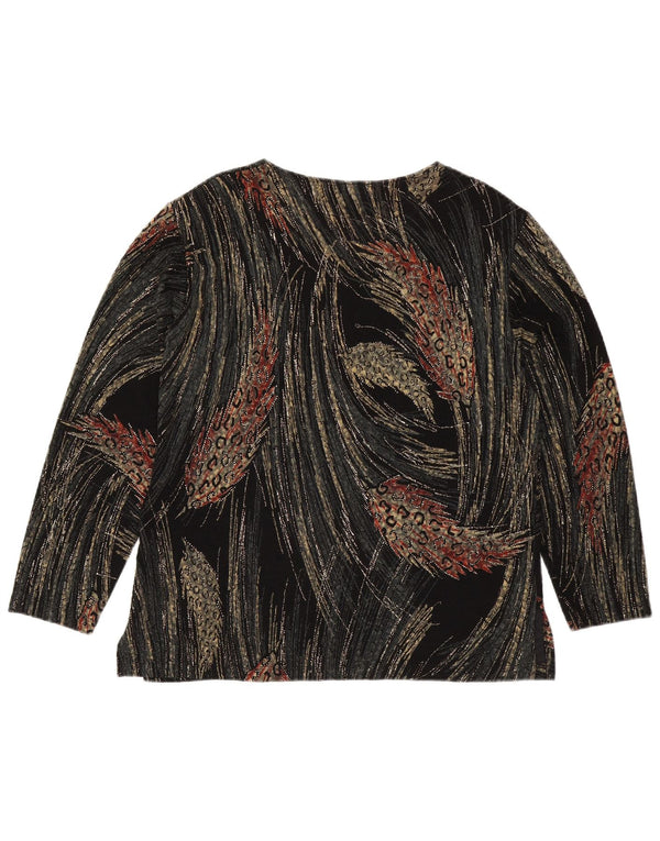 Vintage Womens Abstract Pattern Top Long Sleeve UK 16 Large Black Viscose