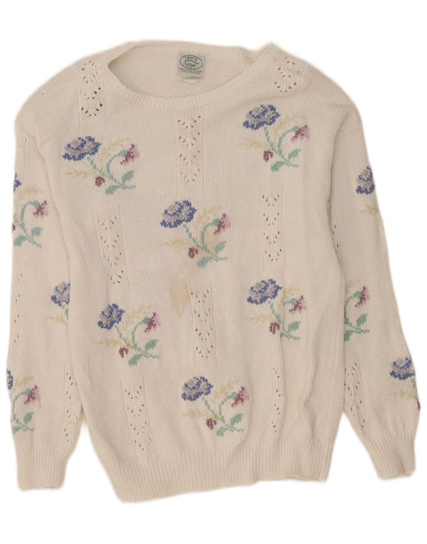 Laura Ashley Dame Boat Neck Jumper Sweater UK 16 Large White Floral