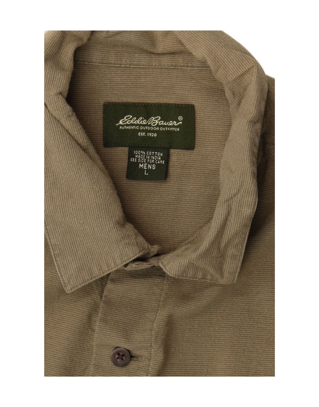 EDDIE BAUER Kortærmet Herreskjorte Stor Khaki Nålestribet Bomuld