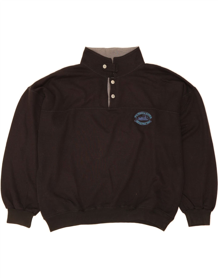 VINTAGE Mens Button Neck Jumper Sweater Large Black Acrylic Vintage Vintage and Second-Hand Vintage from Messina Hembry 