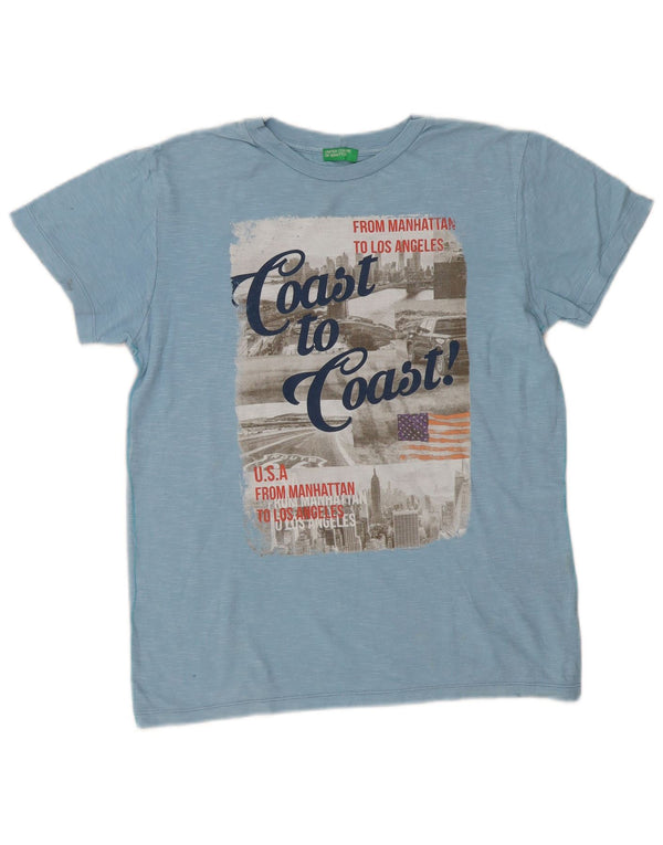 Benetton Dame Grafisk T-Shirt Top UK 14 Medium Blue