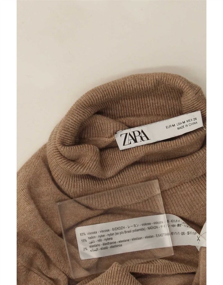 Zara Dame Roll Neck Jumper Sweater UK 12 Medium Beige Viscose