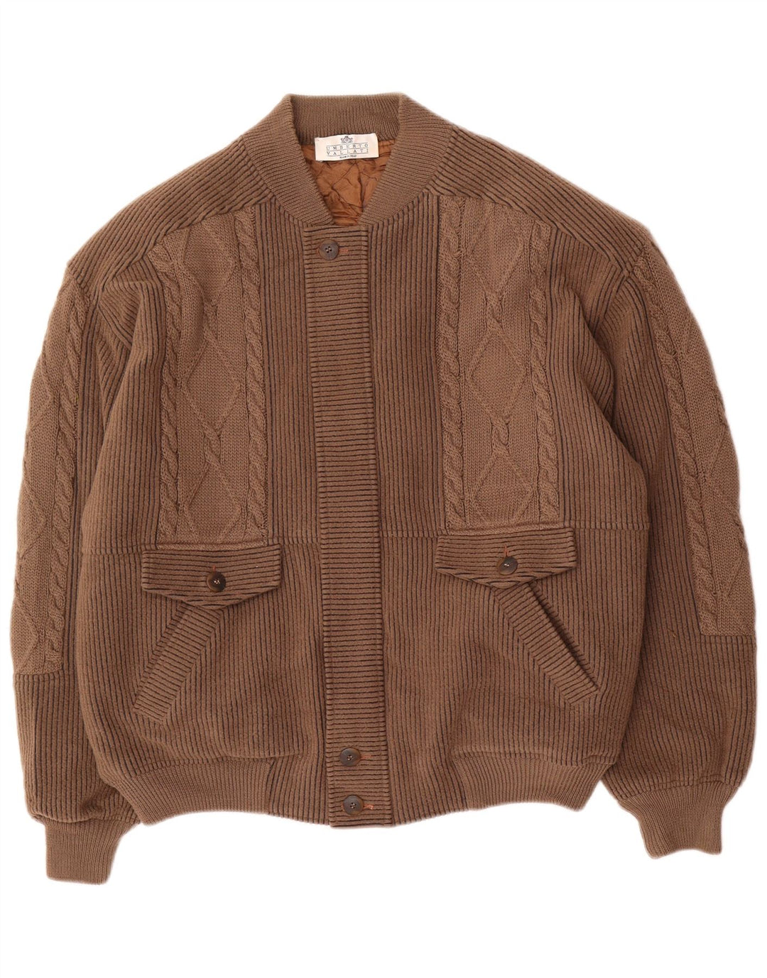 UMBERTO VALLATI Herre Strik Bomber Jacket IT 52 XL Brun Geometrisk