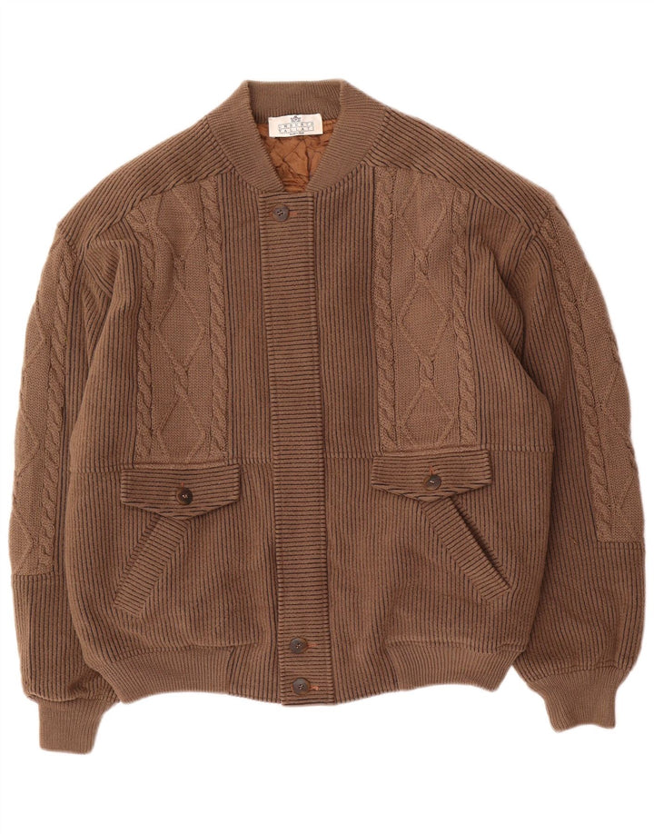 UMBERTO VALLATI Herre Strik Bomber Jacket IT 52 XL Brun Geometrisk