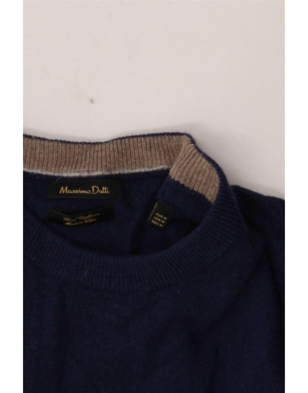 MASSIMO DUTTI Herre sweater med rund hals, medium marineblå uld