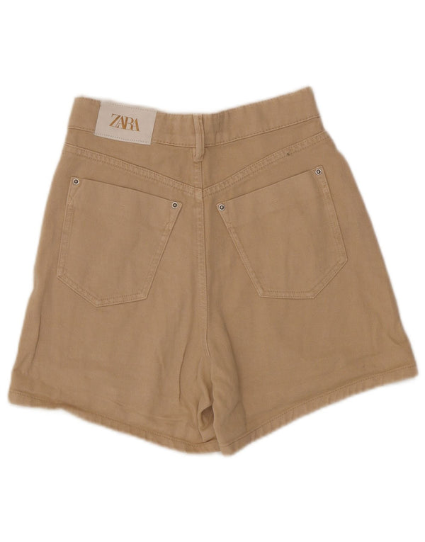 Zara Dame Højtalje Casual Shorts EU 34 2XS W24 Beige Bomuld