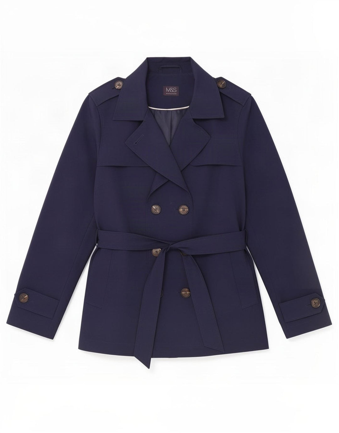 Marks & Spencer Trench Coat til kvinder UK 12 Medium Navy Blue Polyester