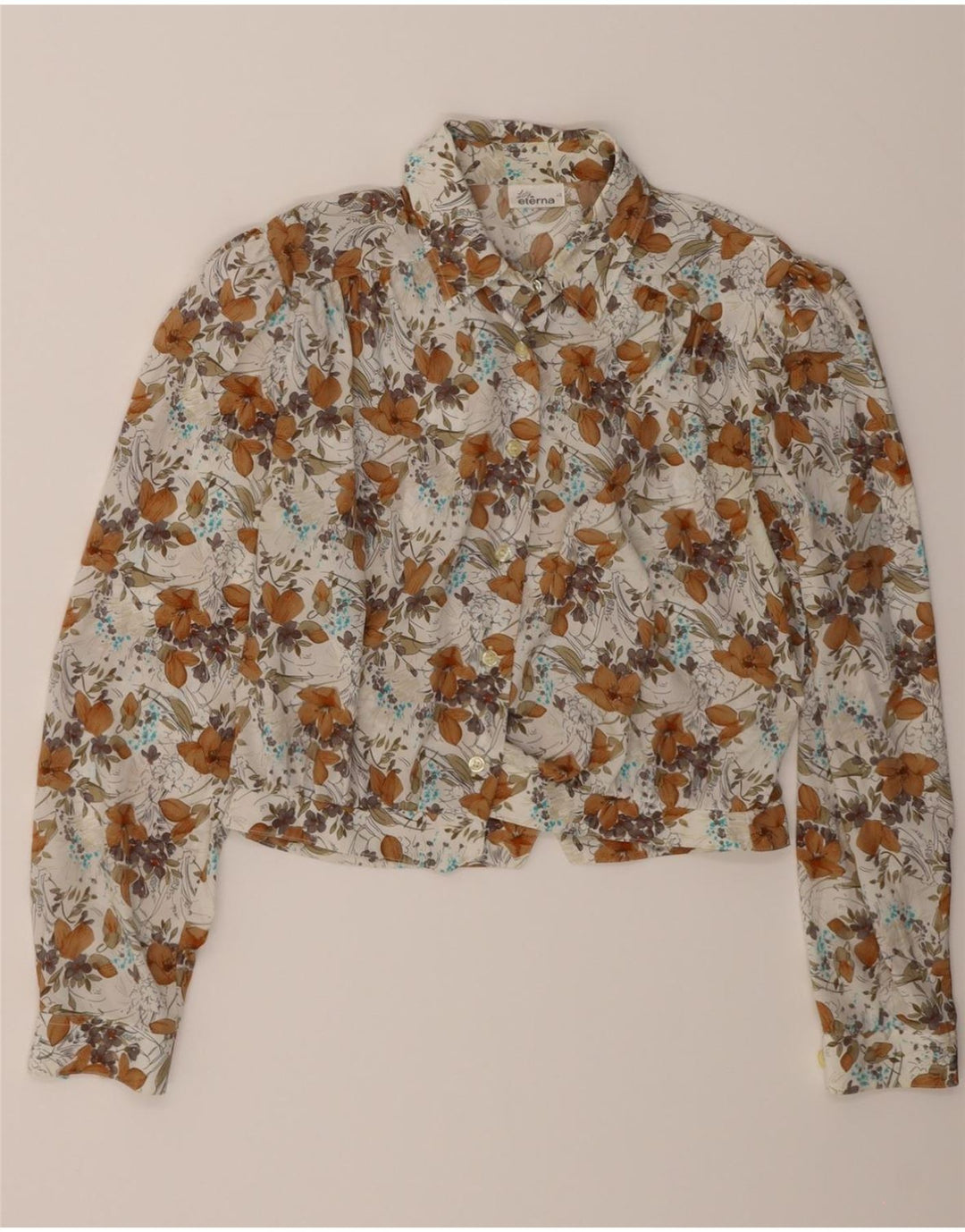ETERNA Womens Crop Shirt Blouse IT 40 Small Grey Floral Polyester Vintage Eterna and Second-Hand Eterna from Messina Hembry 