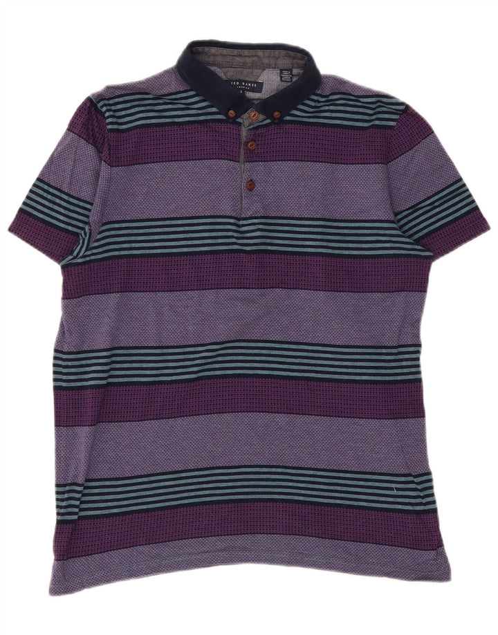 Ted Baker Mens Polo Shirt Size 3 Medium Purple Striped Cotton