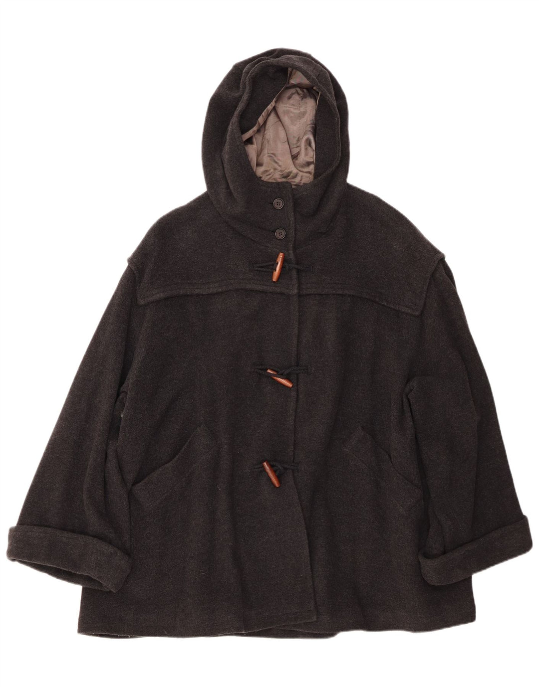 BENETTON Dame Oversized Hooded Duffel Coat IT 42 Medium Grey Uld