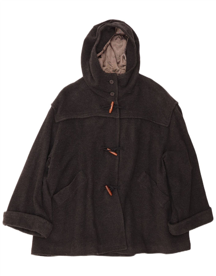 BENETTON Dame Oversized Hooded Duffel Coat IT 42 Medium Grey Uld