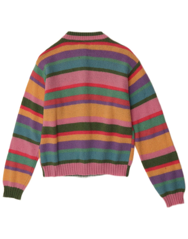 Benetton Dame Cardigan Sweater UK 10 Lille flerfarvet stribet uld