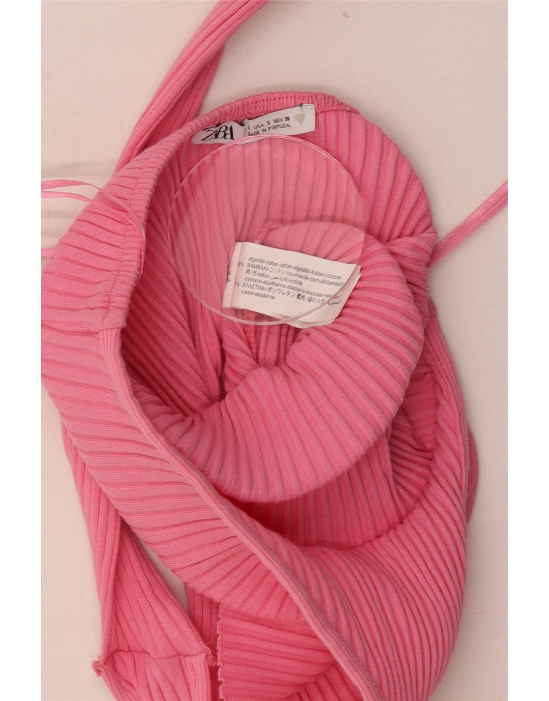Zara Womens Crop Halter Top UK 8 Small Pink Bomuld
